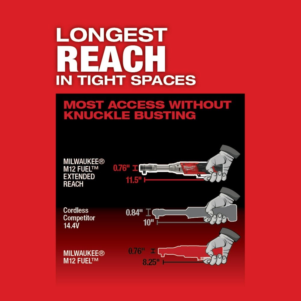 Milwaukee 2560-20 M12 FUEL 3/8 Extended Reach Ratchet, Bare Tool