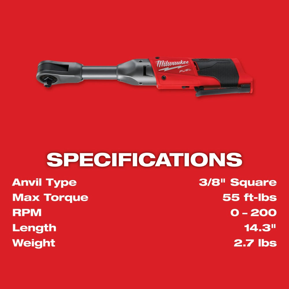 Milwaukee 2560-20 M12 FUEL 3/8 Extended Reach Ratchet, Bare Tool