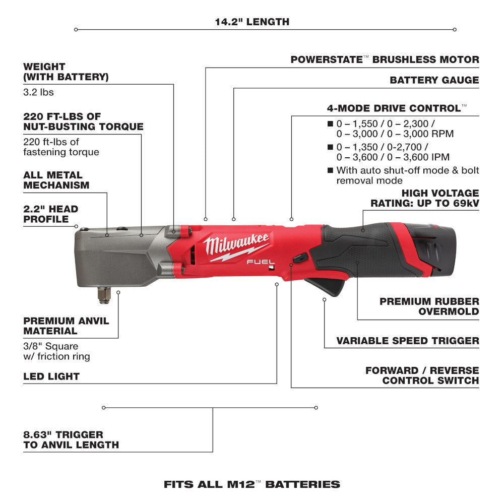 Milwaukee 2564-22 M12 FUEL  3/8 Right Angle Impact Wrench Kit