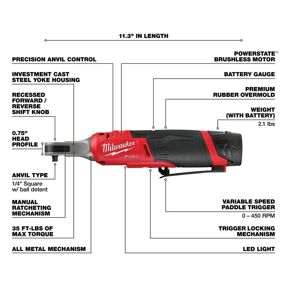Milwaukee 2566-22 M12 FUEL™ 1/4 High Speed Ratchet Kit