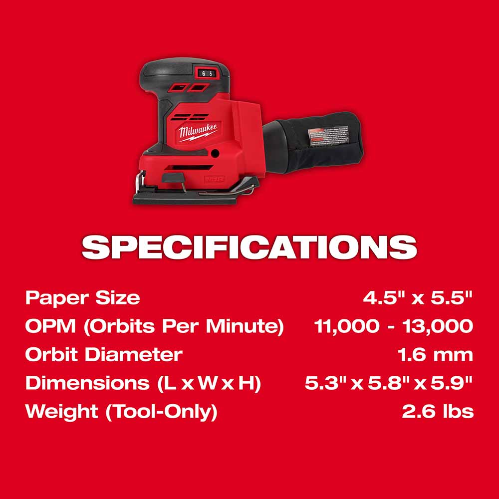 Milwaukee 2649-20 M18 Orbital 1/4 Sheet Sander, Bare Tool