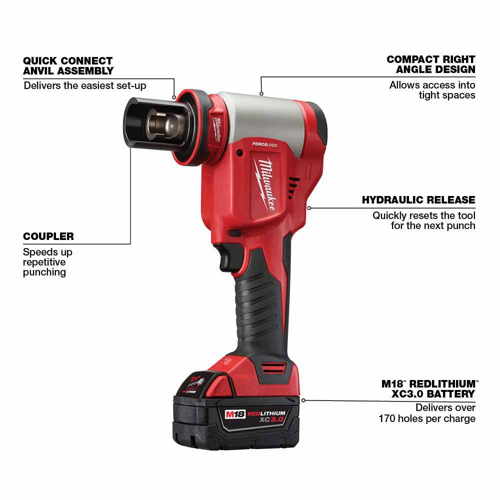 Milwaukee 2676-22 FORCELOGIC M18 10-Ton Knockout Tool 1/2 to 2 Kit