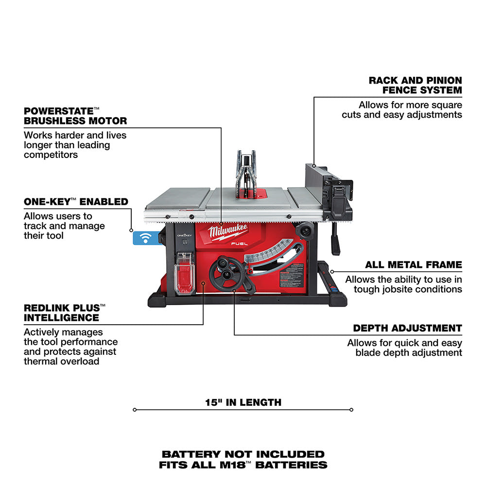 Milwaukee 2736-20 M18 FUEL 8-1/4 Table Saw with One-Key