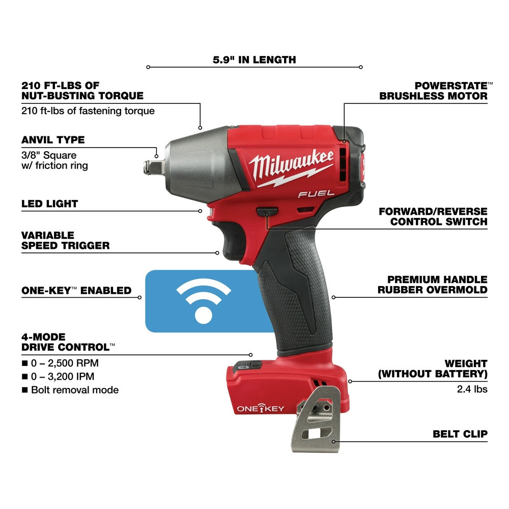 Milwaukee 2758-20 M18 FUEL 3/8 Compact Impact Wrench with Friction Ring with ONE-KEY (Bare)