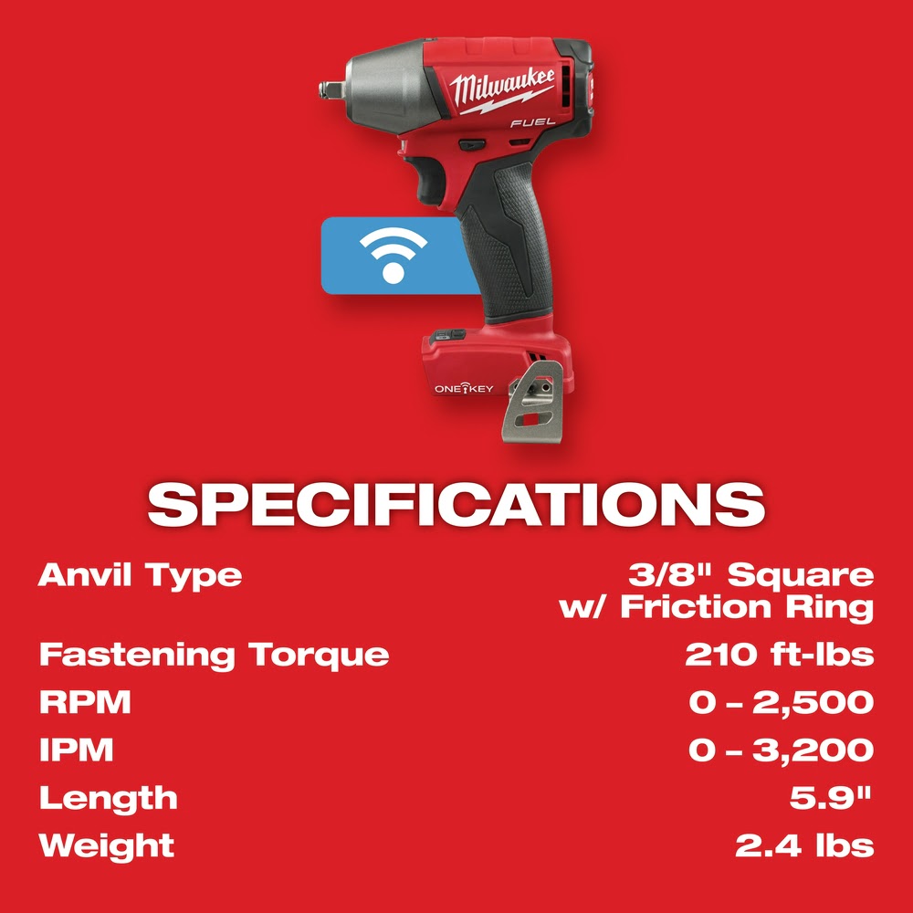 Milwaukee 2758-20 M18 FUEL 3/8 Compact Impact Wrench with Friction Ring with ONE-KEY (Bare)