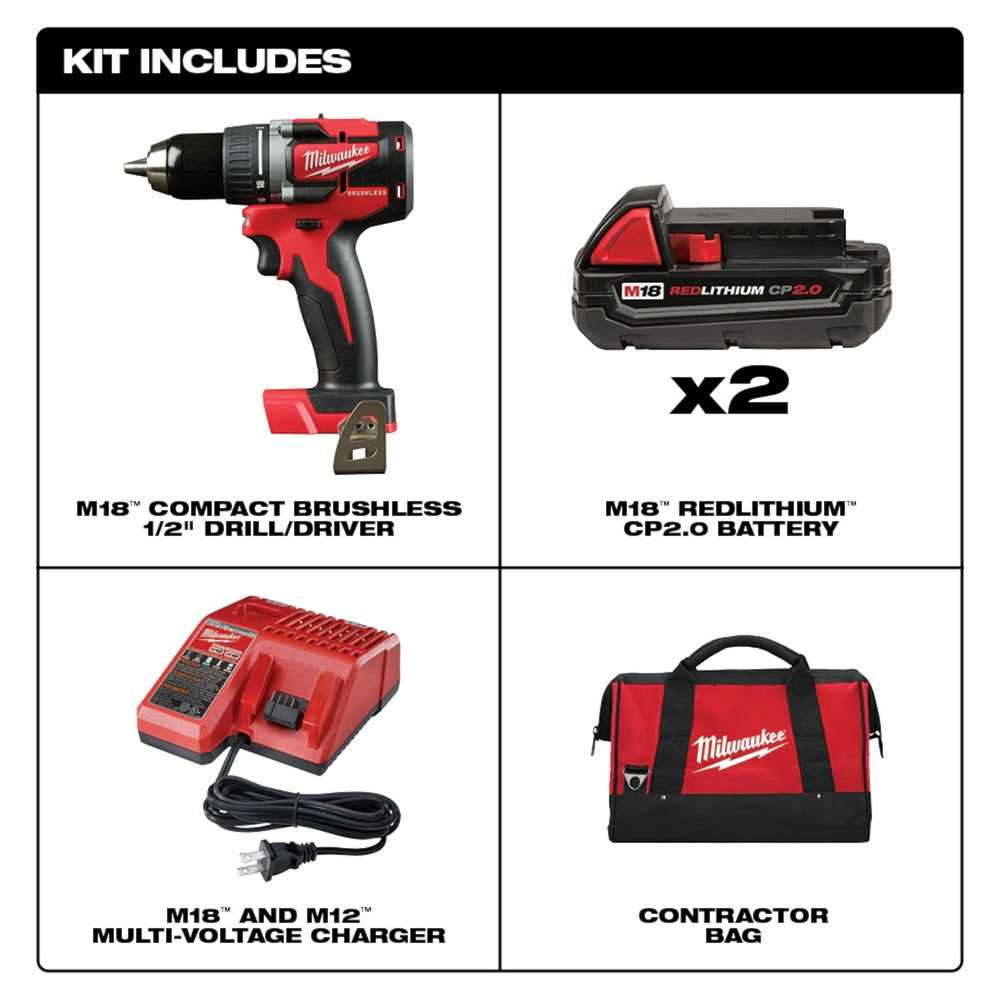 Milwaukee 2801-22CT M18 Compact Brushless 1/2 Drill CPKit