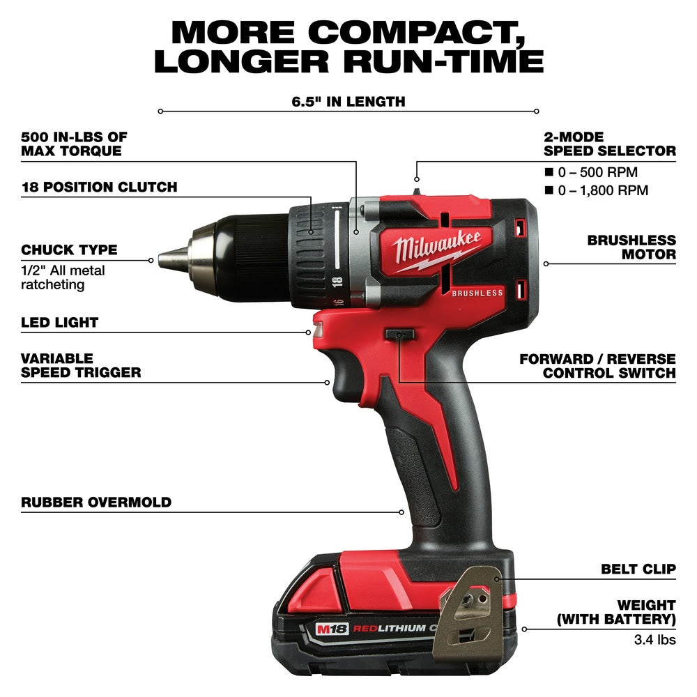 Milwaukee 2801-22CT M18 Compact Brushless 1/2 Drill CPKit