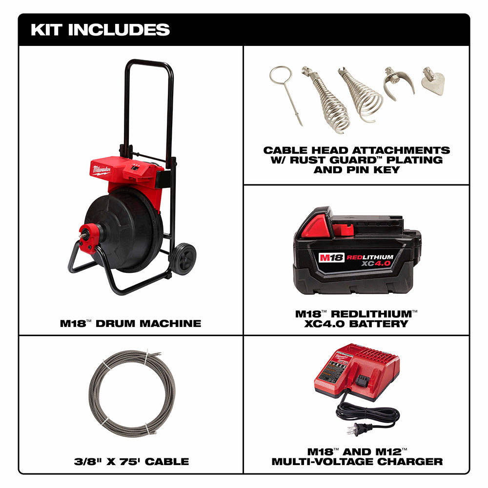 Milwaukee 2817A-21 M18 Drum Machine for 3/8-1/2 Cable