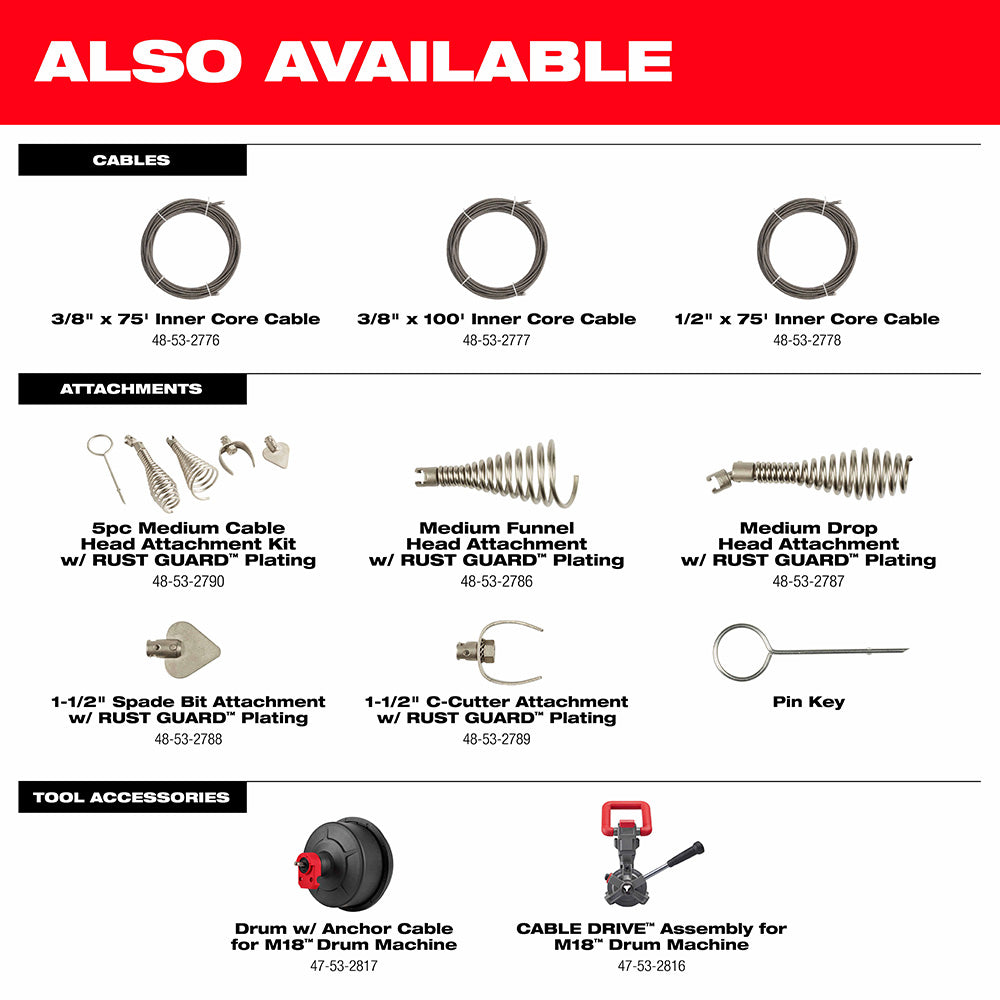 Milwaukee 2817A-21 M18 Drum Machine for 3/8-1/2 Cable