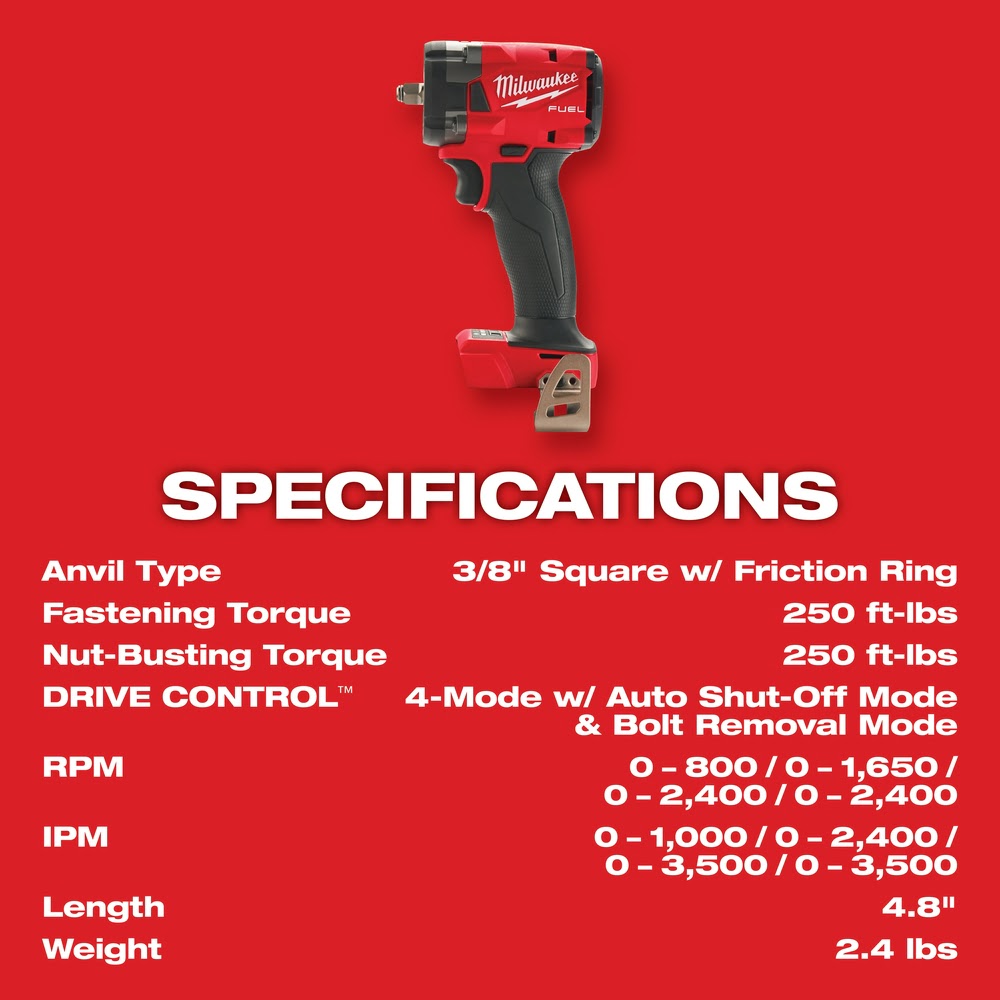 Milwaukee 2854-20 M18 FUEL 3/8 Compact Impact Wrench w/ Friction Ring Bare Tool