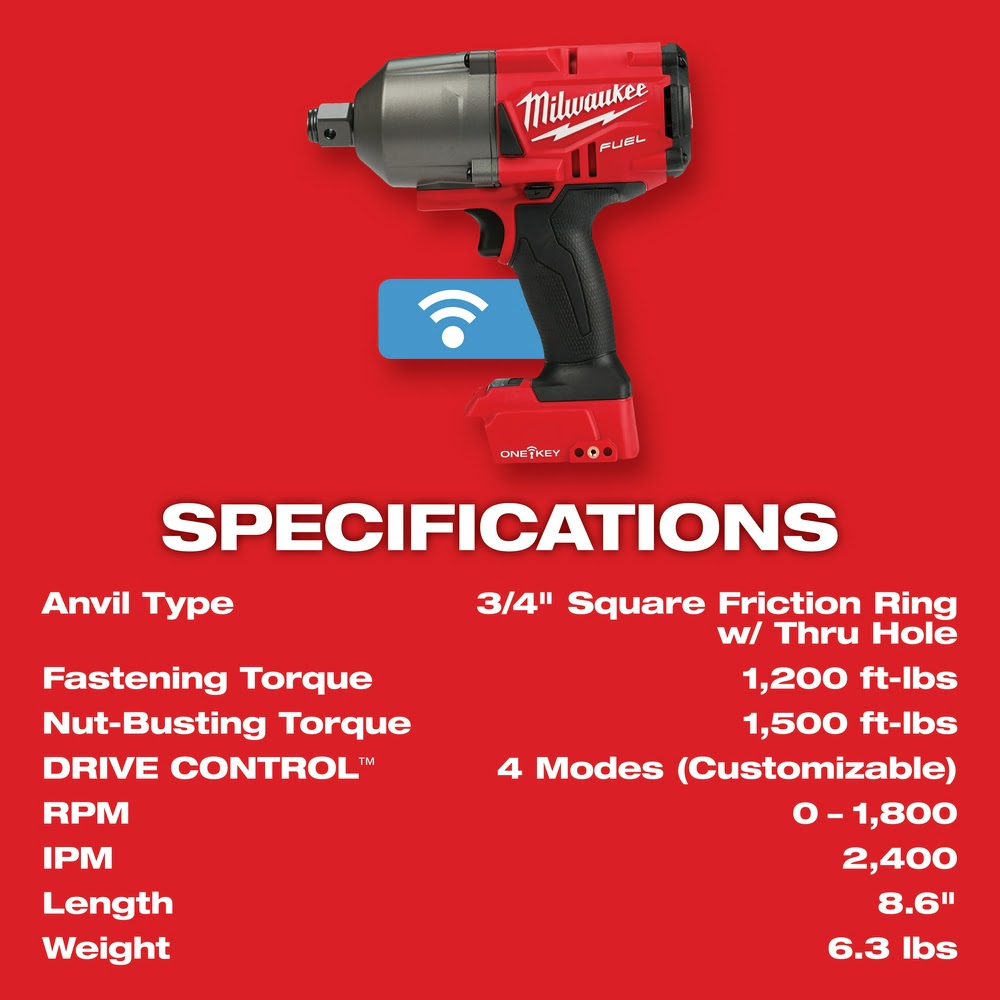 Milwaukee 2864-20 M18 FUEL ONE-KEY High Torque Impact Wrench 3/4 Friction Ring Bare