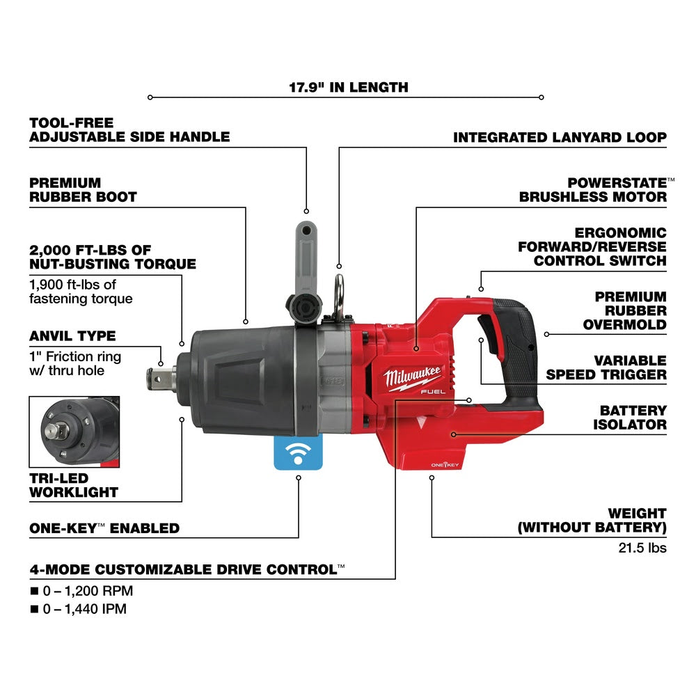 Milwaukee 2868-20 M18 FUEL 1 D-Handle High Torque Impact Wrench w/ ONE-KEY