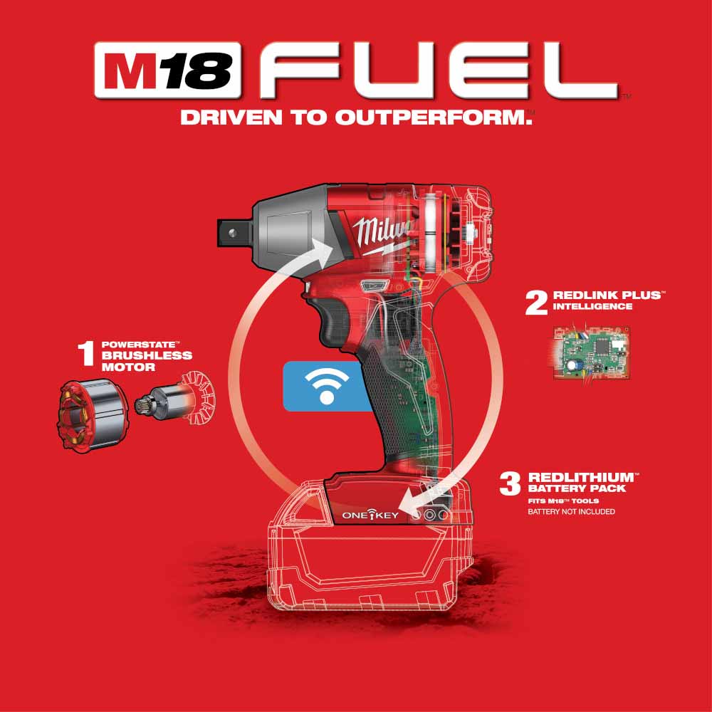 Milwaukee 2869-20 M18 FUEL 1 in. D-Handle Ext Anvil High Torque Impact Wrench w/ ONE-KEY