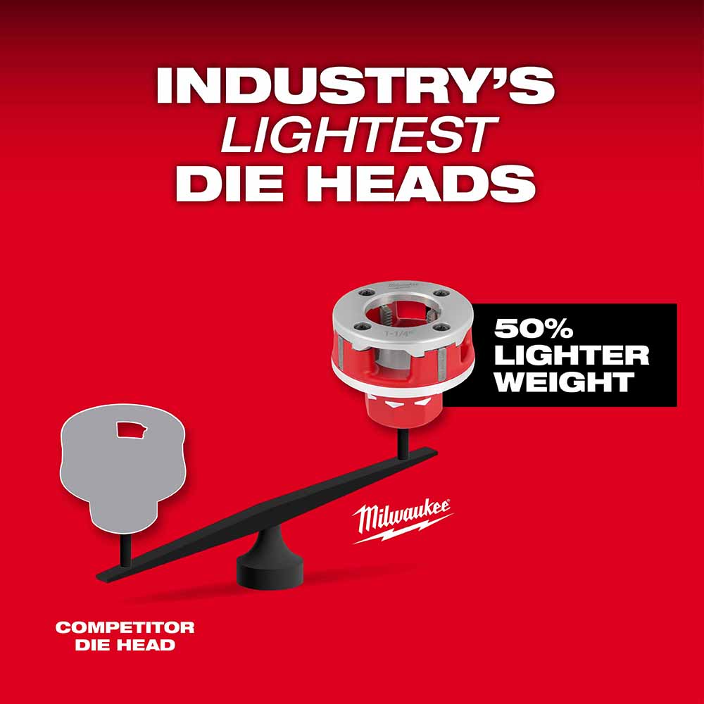 Milwaukee 2870-22 M18 Compact 1/2-1-1/4 Alloy NPT Portable Pipe Threading Forged Aluminum Die Head Kit