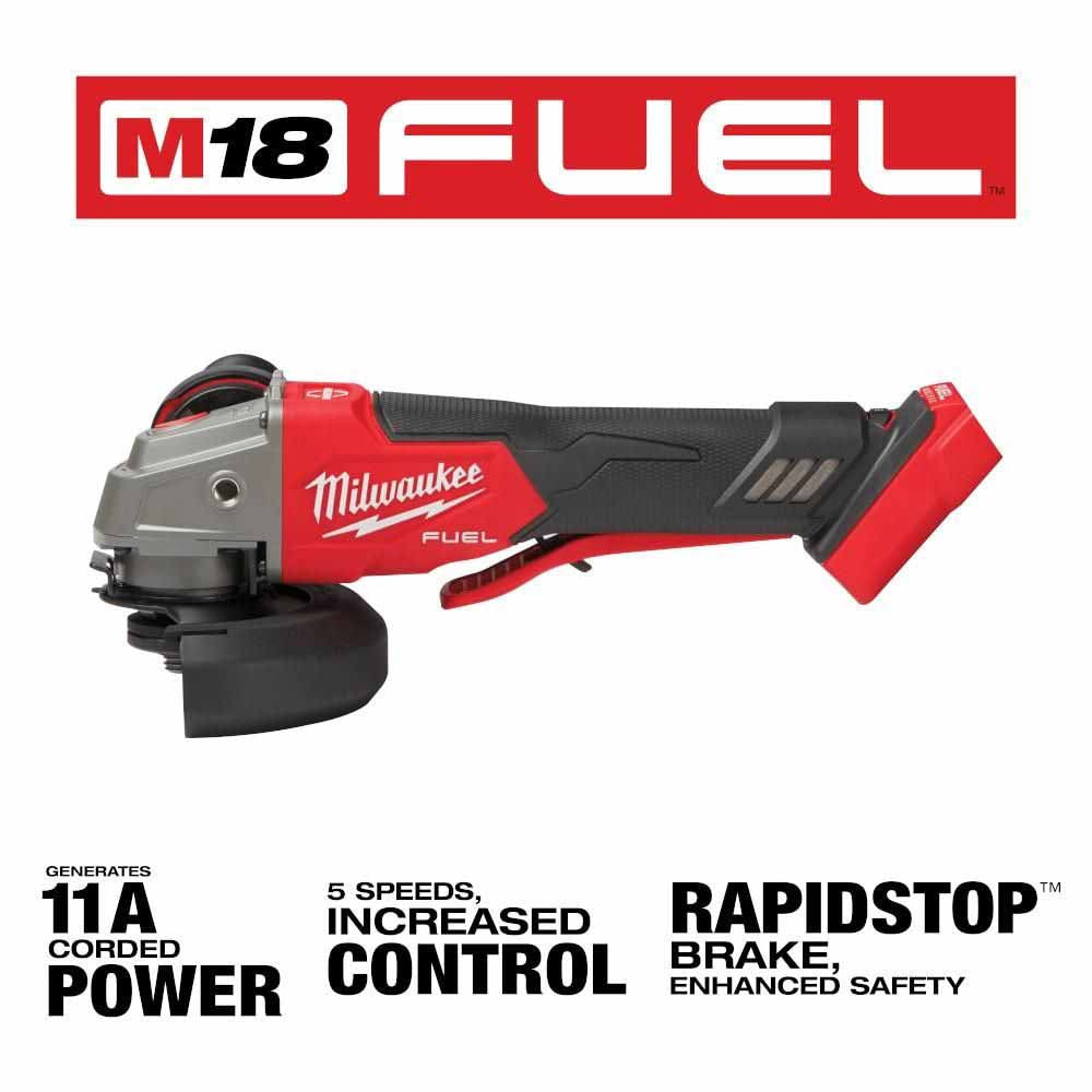Milwaukee 2888-20 M18 FUEL™ 4-1/2 / 5 Variable Speed Braking Grinder, Paddle Switch No-Lock