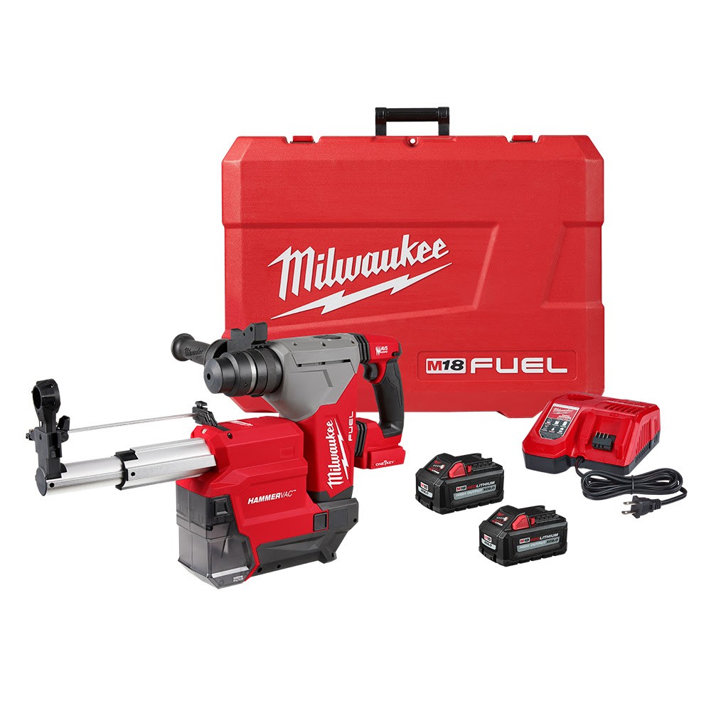 Milwaukee 2915-22DE M18 FUEL 1-1/8” SDS Plus Rotary Hammer Kit with Dedicated Dust Extractor - (2) XC6.0 Battery Pack