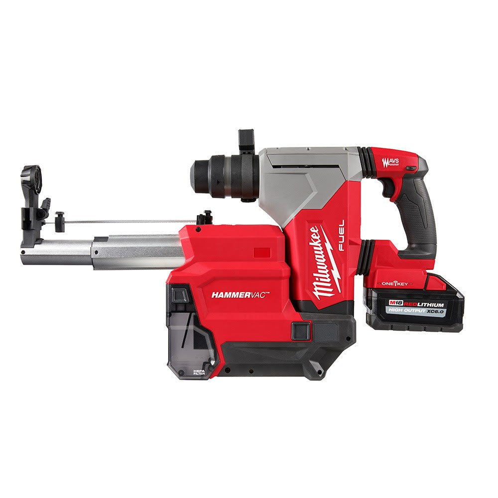 Milwaukee 2915-22DE M18 FUEL 1-1/8” SDS Plus Rotary Hammer Kit with Dedicated Dust Extractor - (2) XC6.0 Battery Pack