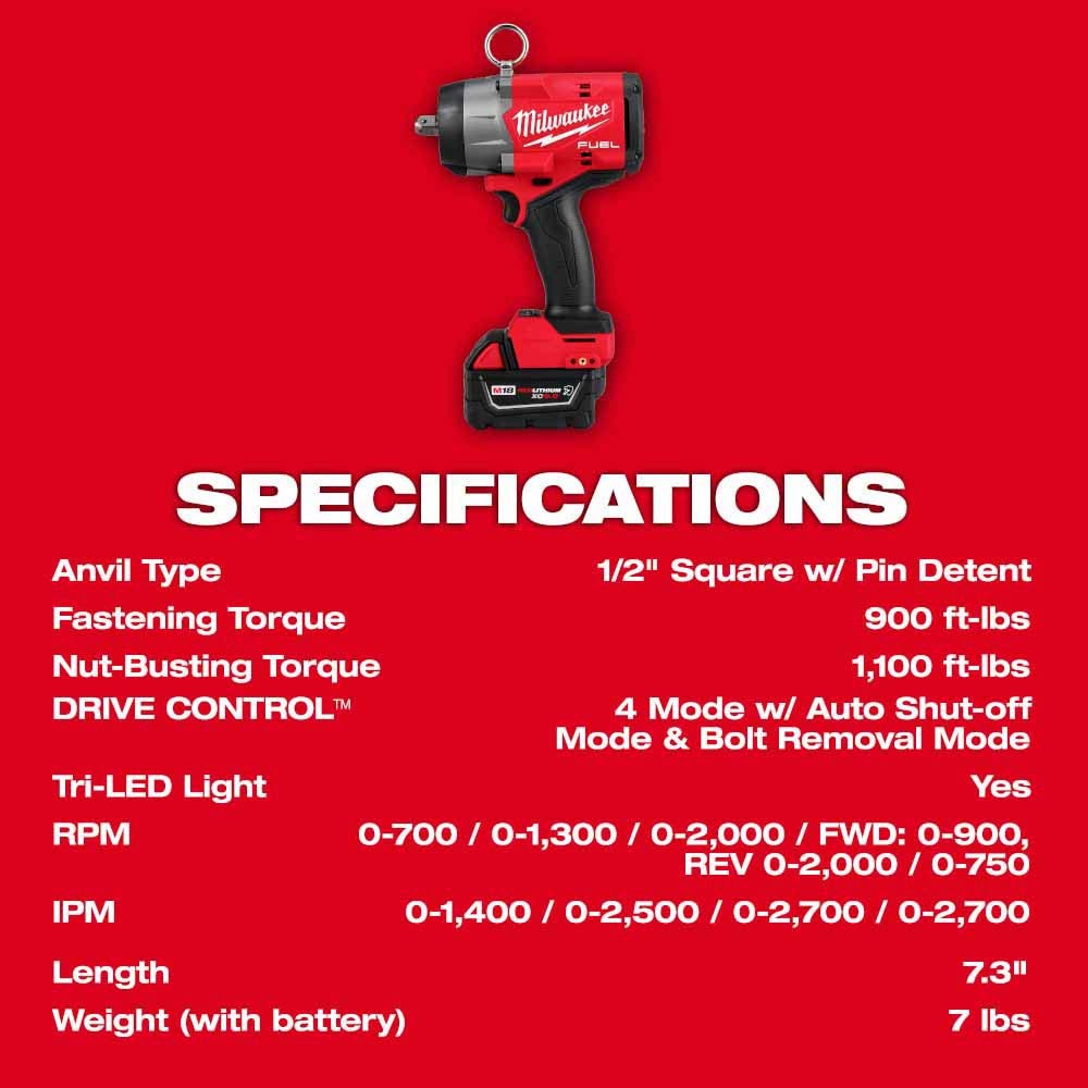 Milwaukee 2966-22 M18 FUEL 1/2 High Torque Impact Wrench w/ Pin Detent Kit