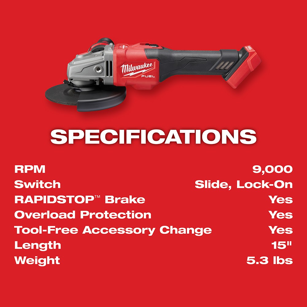 Milwaukee 2981-20 M18 FUEL 4-1/2 - 6 Grinder, SLIDE SWITCH LOCK-ON, Bare