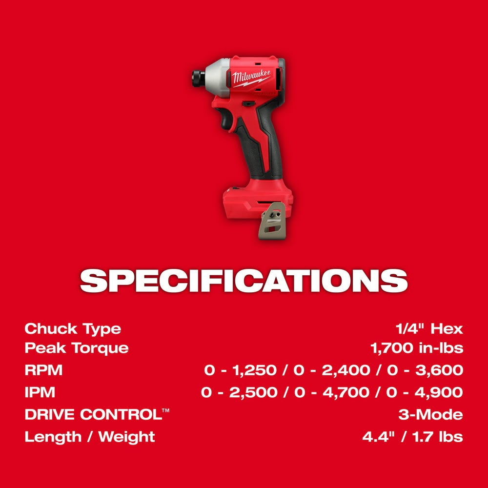 Milwaukee 3651-20 M18 Compact Brushless 1/4 Hex 3-Speed Impact Driver