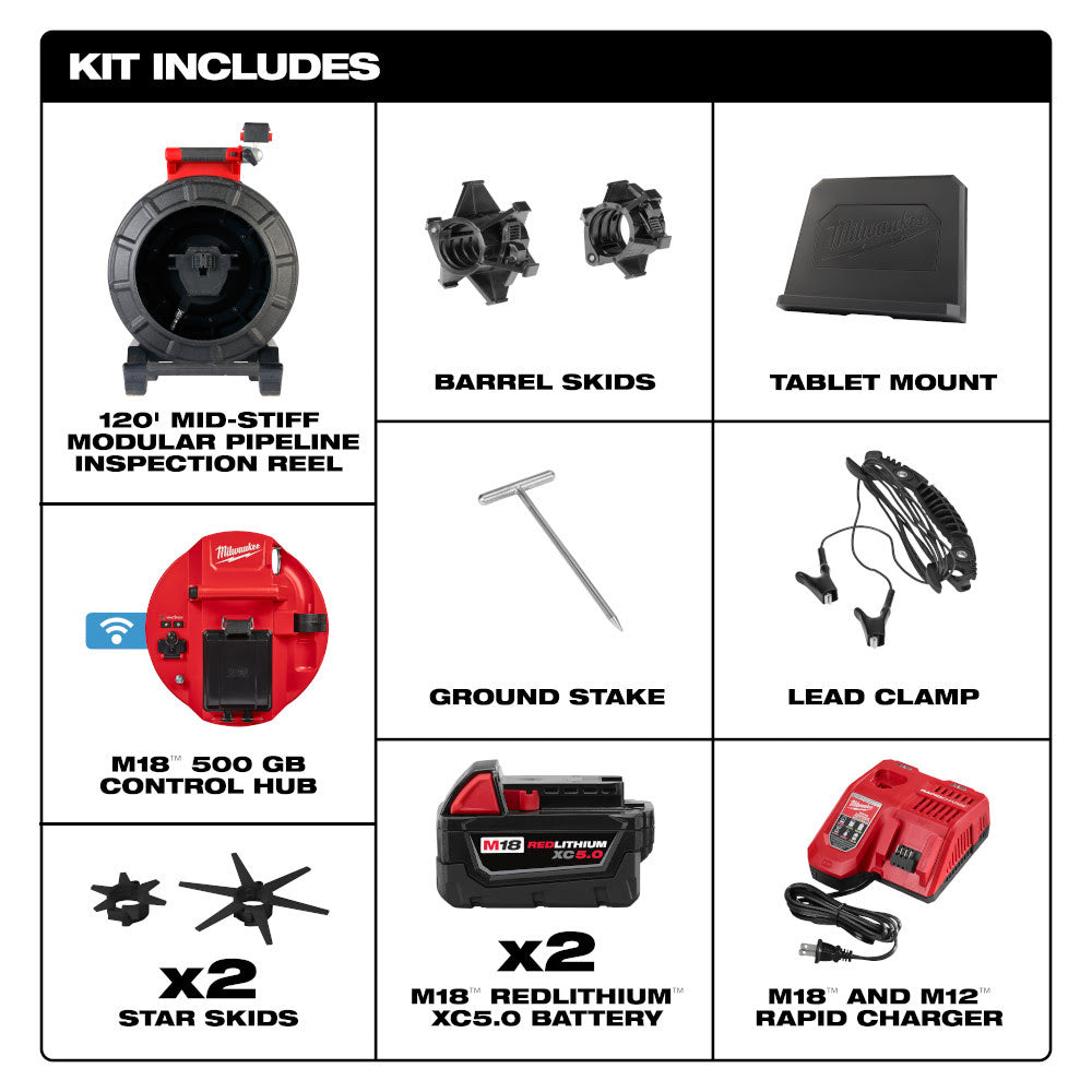 Milwaukee 3973-22 M18 120 Mid-Stiff Modular Pipeline Inspection System