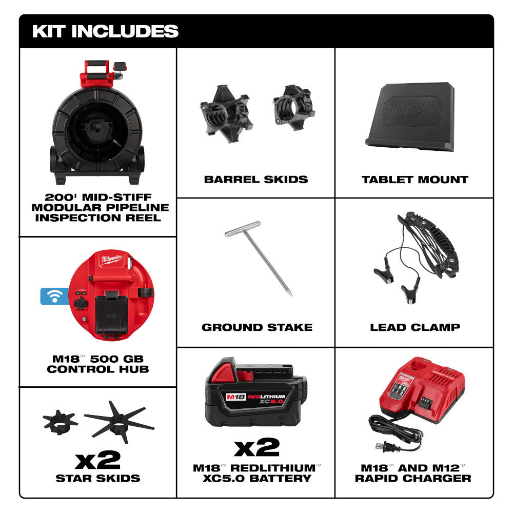 Milwaukee 3975-22 M18 200 Mid-Stiff Modular Pipeline Inspection System