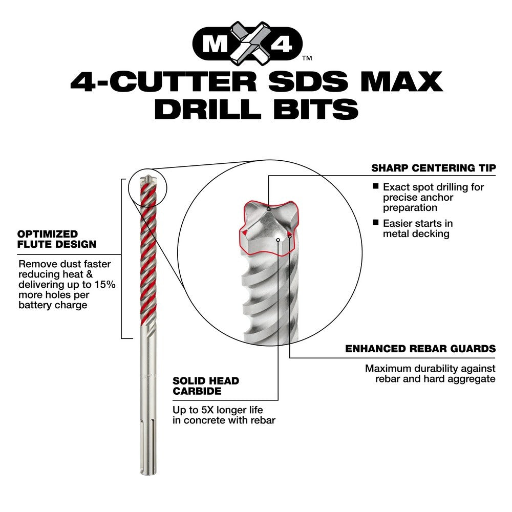 Milwaukee 48-20-7662 6pc. SDS Plus MX4 4-Cutter & Chisel Kit