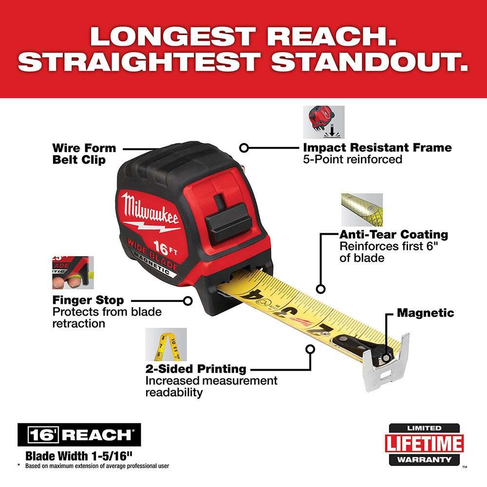 Milwaukee 48-22-0216M 16 Wide Blade Magnetic Tape Measure