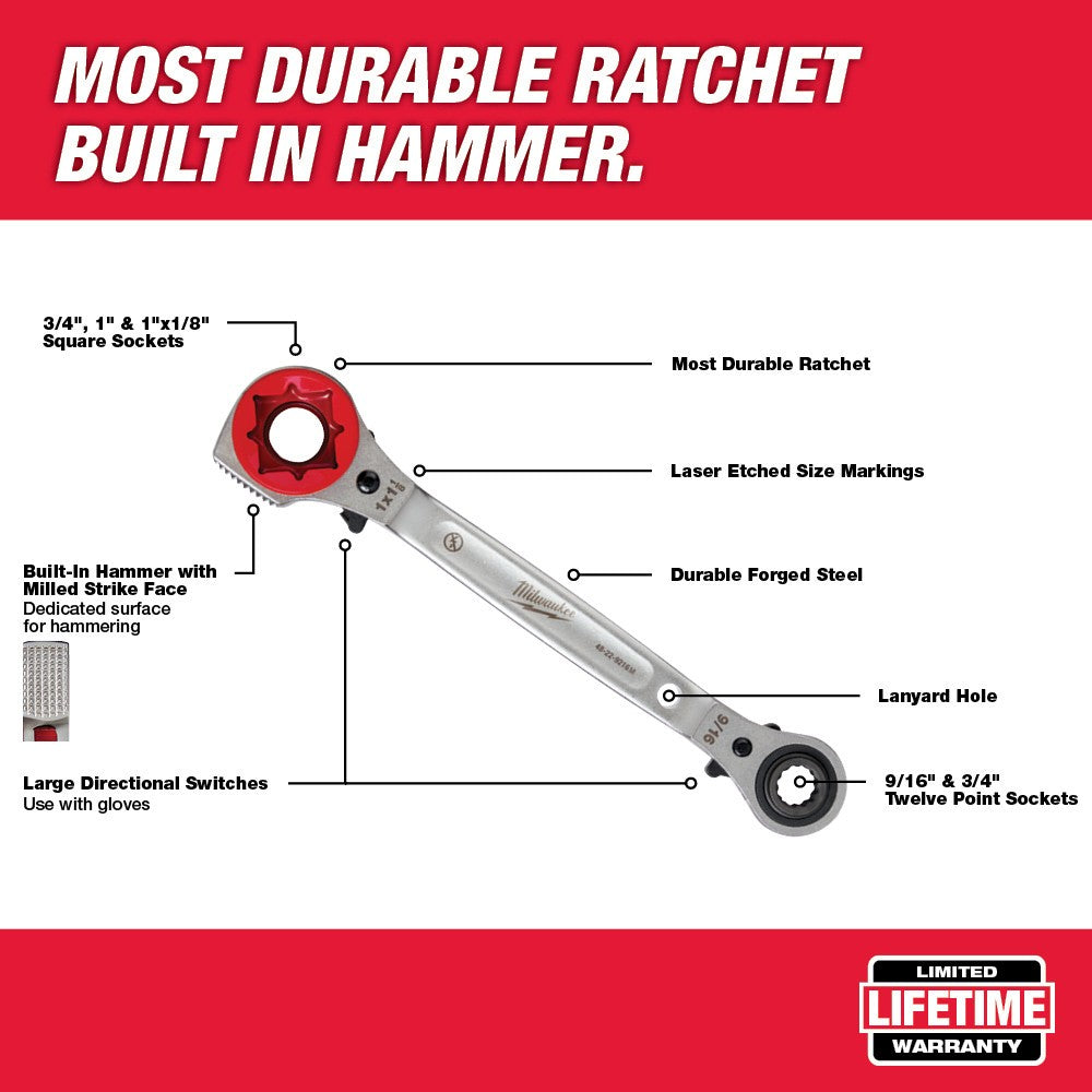 Milwaukee  48-22-9216M Linemans 5-in-1 Racheting Wrench w/ Milled Face