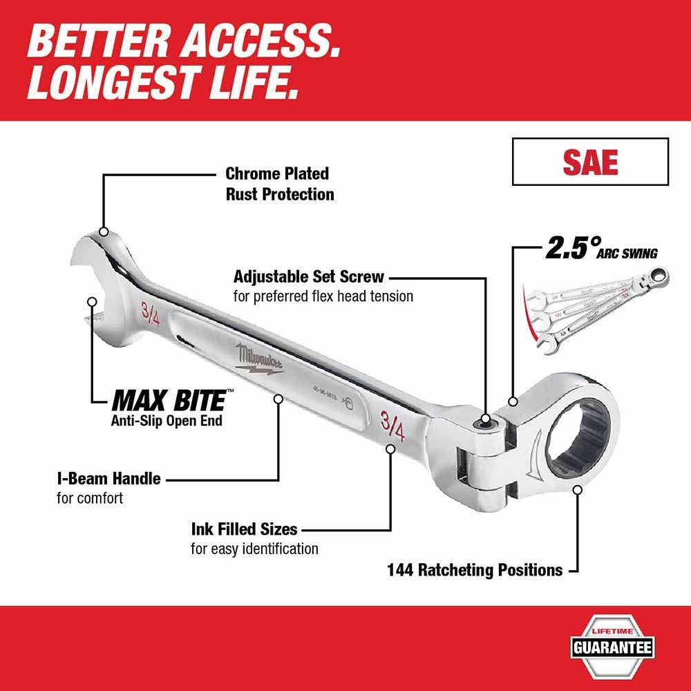 Milwaukee 48-22-9413 15Pc Flex Head Ratcheting Wrench Set - SAE