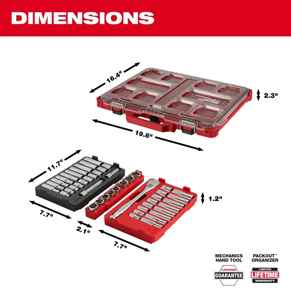 Milwaukee 48-22-9487 47Pc 1/2 Drive Ratchet & Socket Set with PACKOUT Organizer