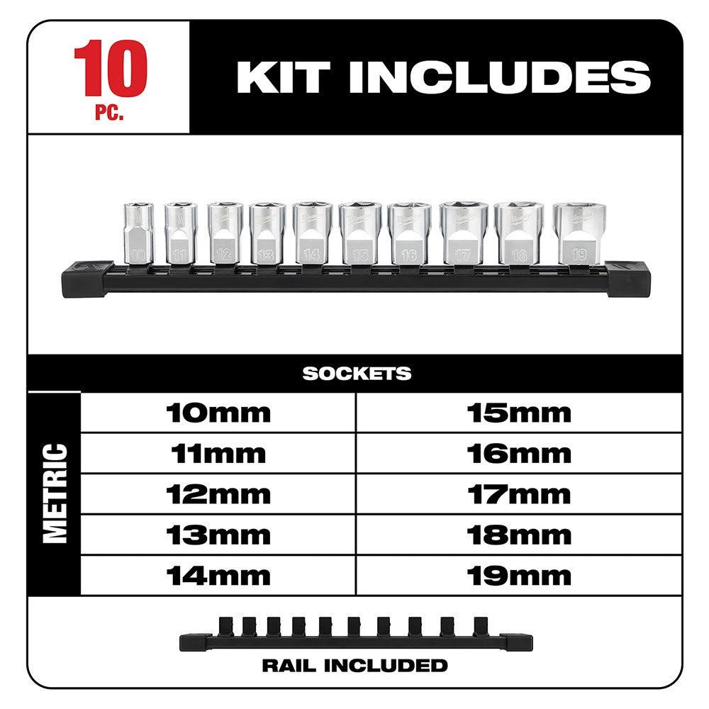 Milwaukee  48-22-9503 3/8 Drive 10Pc Socket Set - Metric