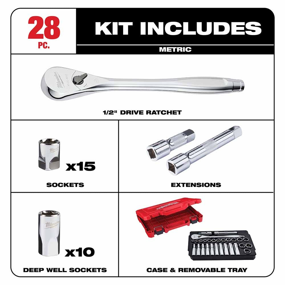 Milwaukee 48-22-9510 28Pc 1/2 Socket Wrench Set – Metric