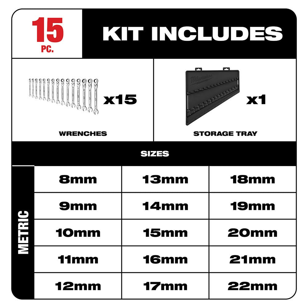 Milwaukee 48-22-9513 15pc Flex Head Ratcheting Wrench Set - Metric