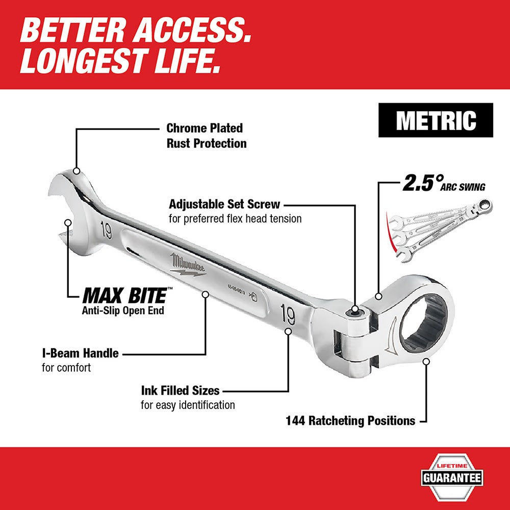 Milwaukee 48-22-9513 15pc Flex Head Ratcheting Wrench Set - Metric