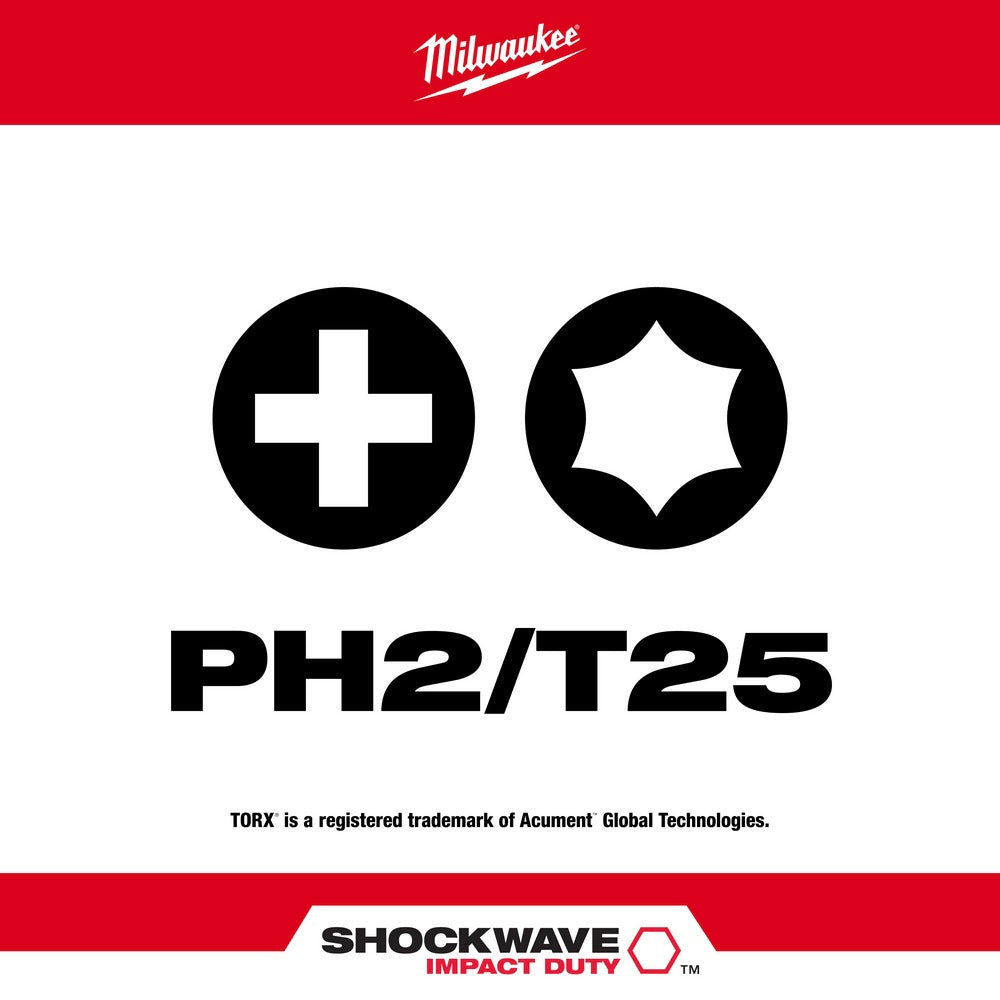 Milwaukee 48-32-4312 Shockwave Impact Phillips 2 & T25 Double Ended Bit