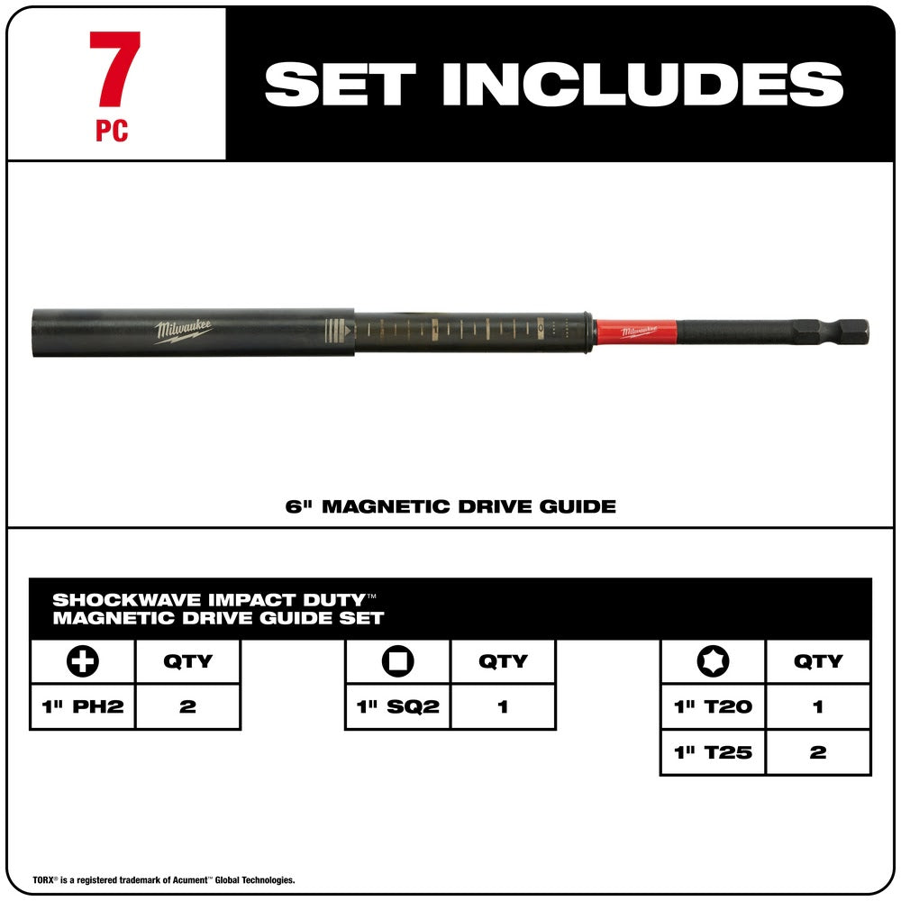 Milwaukee 48-32-4518 SHOCKWAVE 7Pc Impact Magnetic Drive Guide Set