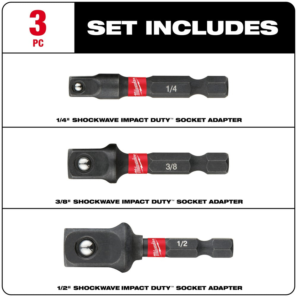 Milwaukee 48-32-5033 3Pc Socket Adapter (1/4, 3/8, 1/2)