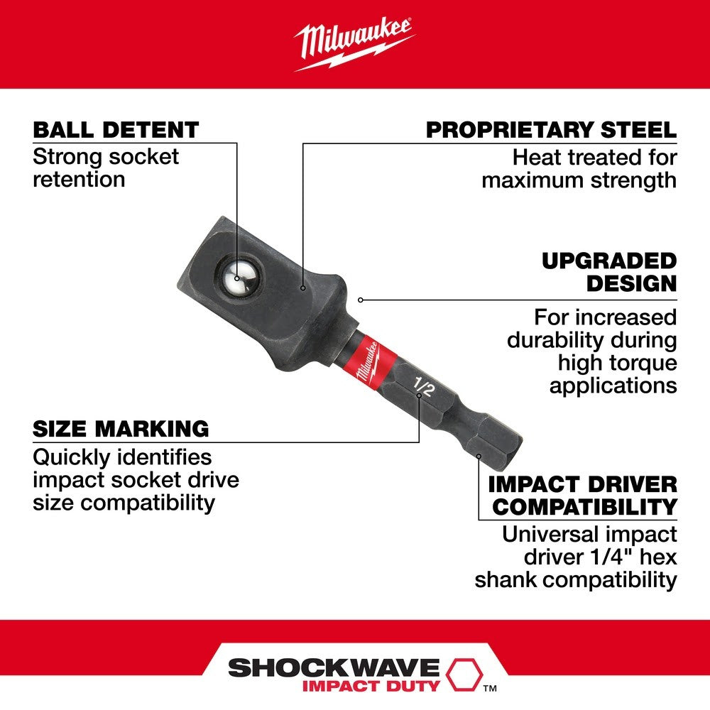 Milwaukee 48-32-5034 SHOCKWAVE Impact Duty™ 1/4 Hex to 1/2  Square Socket Adapter
