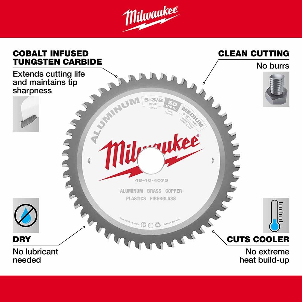 Milwaukee 48-40-4075 5-3/8” Metal Saw Blade 50 Tooth Non-Ferrous