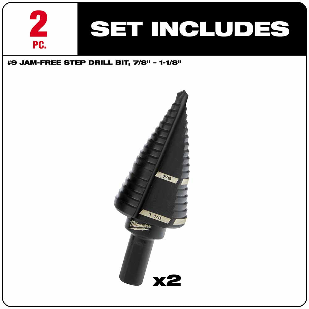 Milwaukee 48-89-9239 2 Piece #9 Step Drill Bit Set, 7/8 - 1-1/8