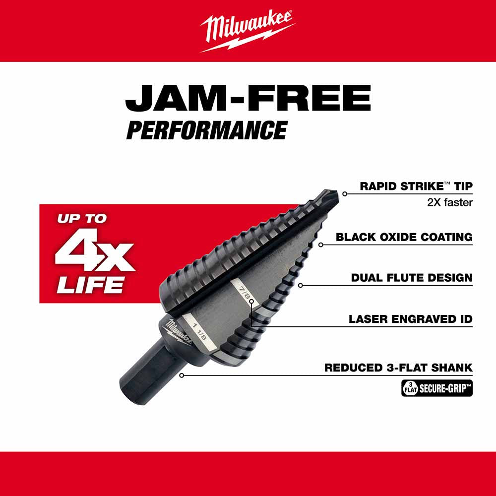 Milwaukee 48-89-9239 2 Piece #9 Step Drill Bit Set, 7/8 - 1-1/8