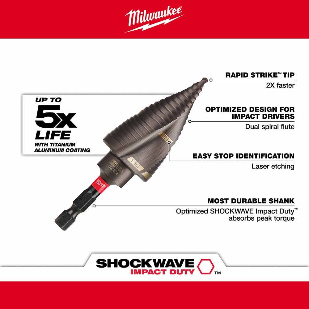 Milwaukee 48-89-9249 SHOCKWAVE Impact Duty Step Bit #9 7/8 &1-1/8