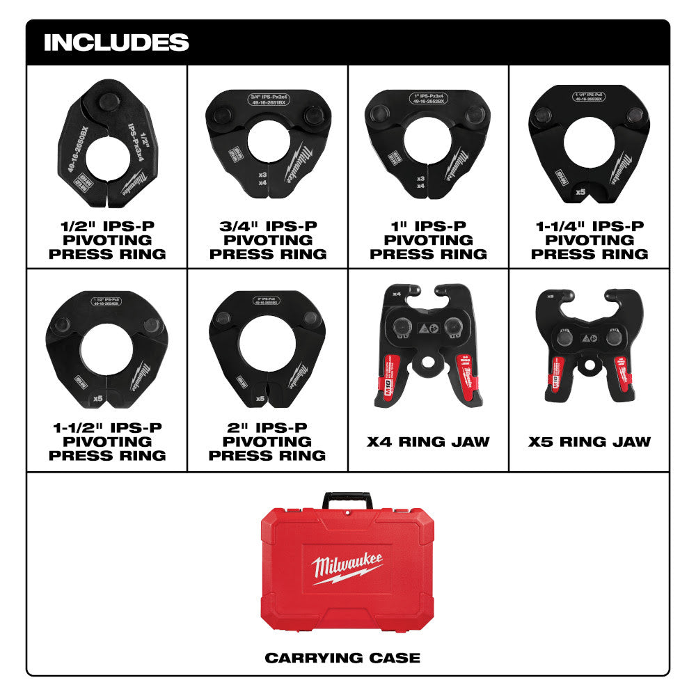 Milwaukee 49-16-2697X 1/2 - 2 IPS-P Pivoting Press Ring Kit for M18 FORCE LOGIC Press Tools