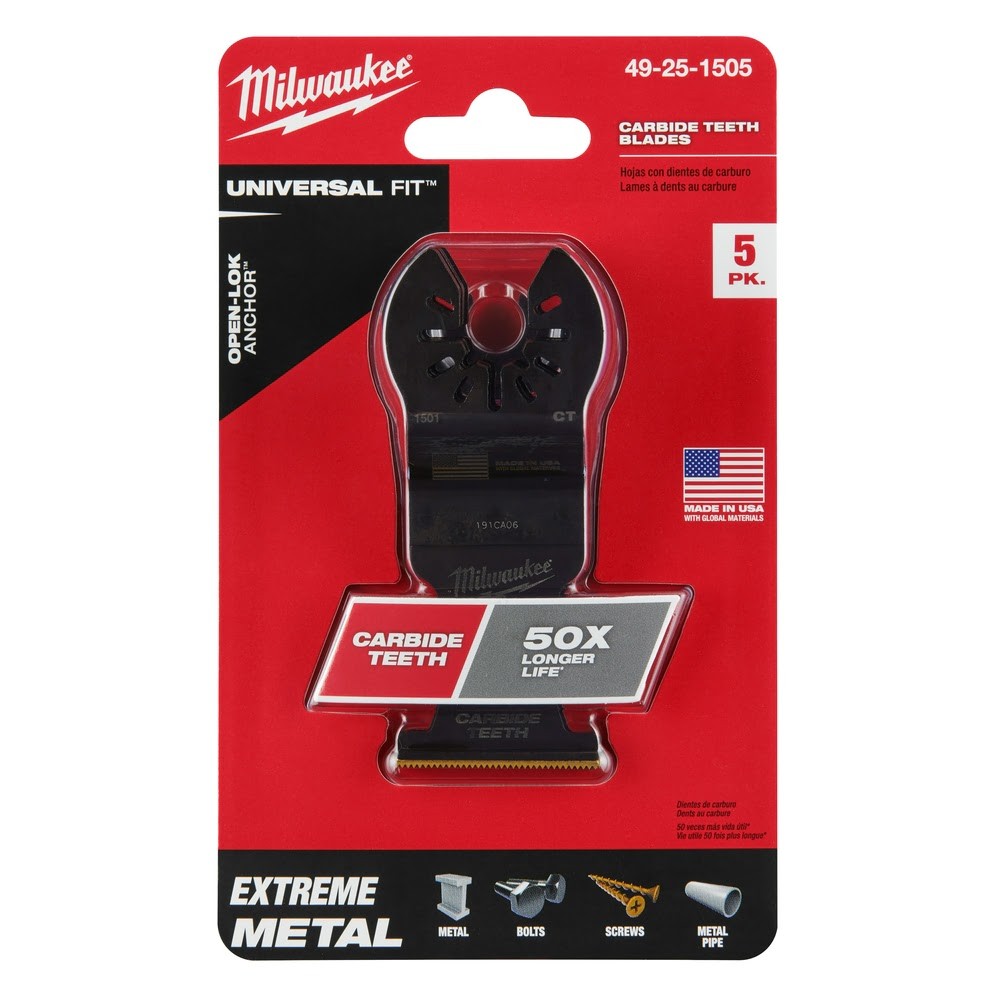 Milwaukee  49-25-1505 Milwaukee® OPEN-LOK™ 1-3/8 TITANIUM ENHANCED CARBIDE TEETH METAL BLADE 5PK