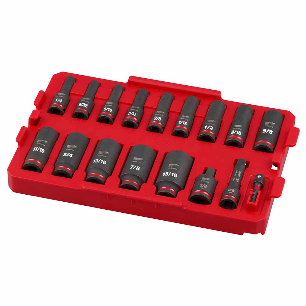 Milwaukee 49-66-6815 Shockwave Impact Duty Socket 3/8 Drive 17-Piece SAE Tray Set