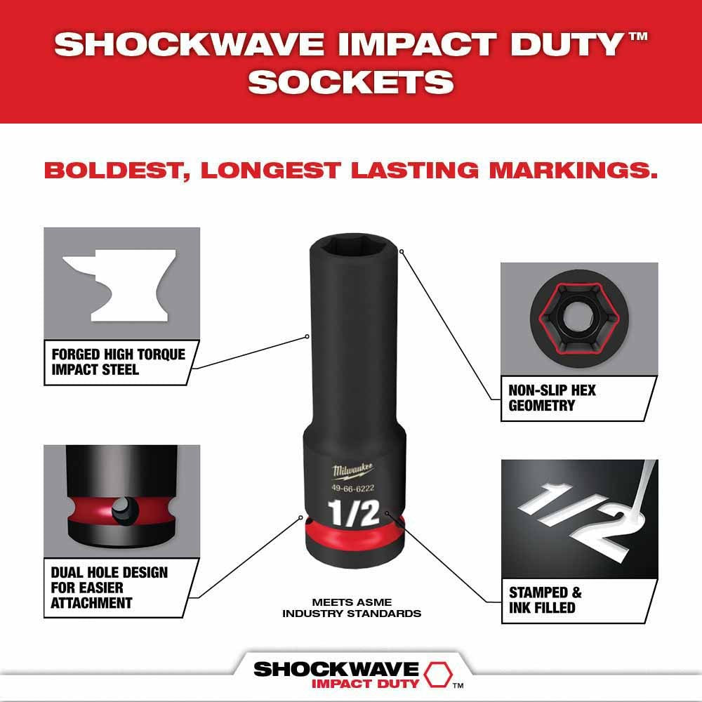 Milwaukee 49-66-6815 Shockwave Impact Duty Socket 3/8 Drive 17-Piece SAE Tray Set