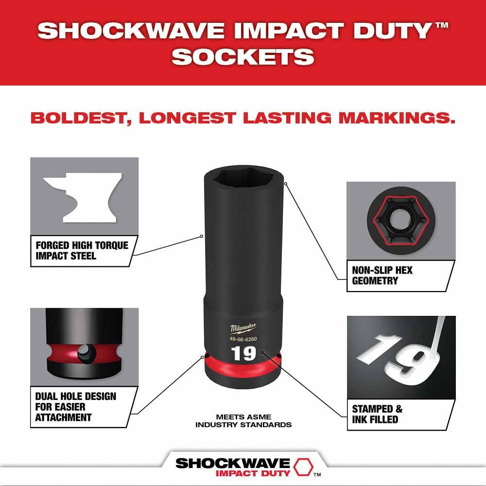 Milwaukee 49-66-6816 Shockwave Impact Duty Socket 3/8 Drive 19-Piece MM Tray Set