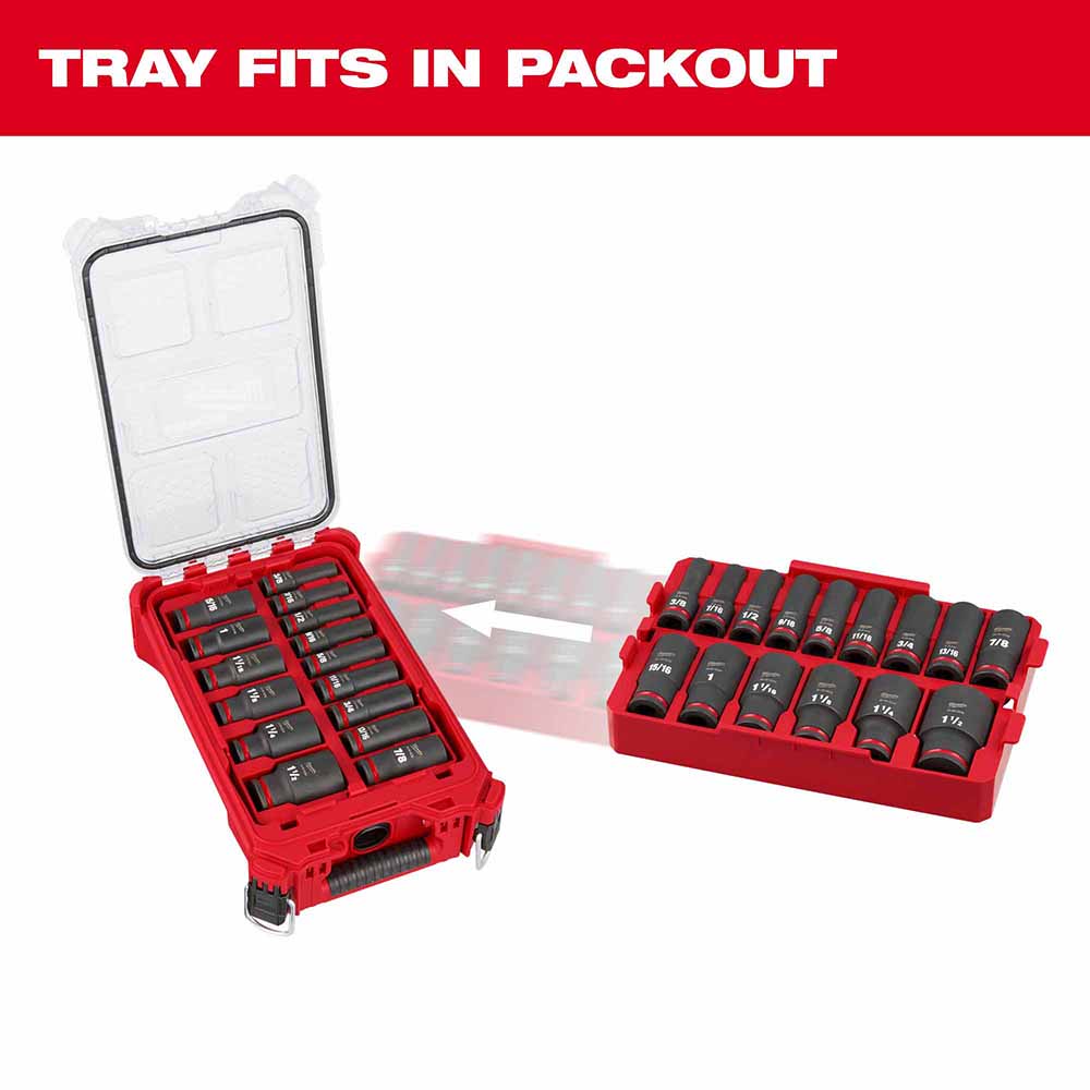 Milwaukee 49-66-6817 Shockwave Impact Duty Socket 1/2 Drive 15-Piece SAE Tray Set