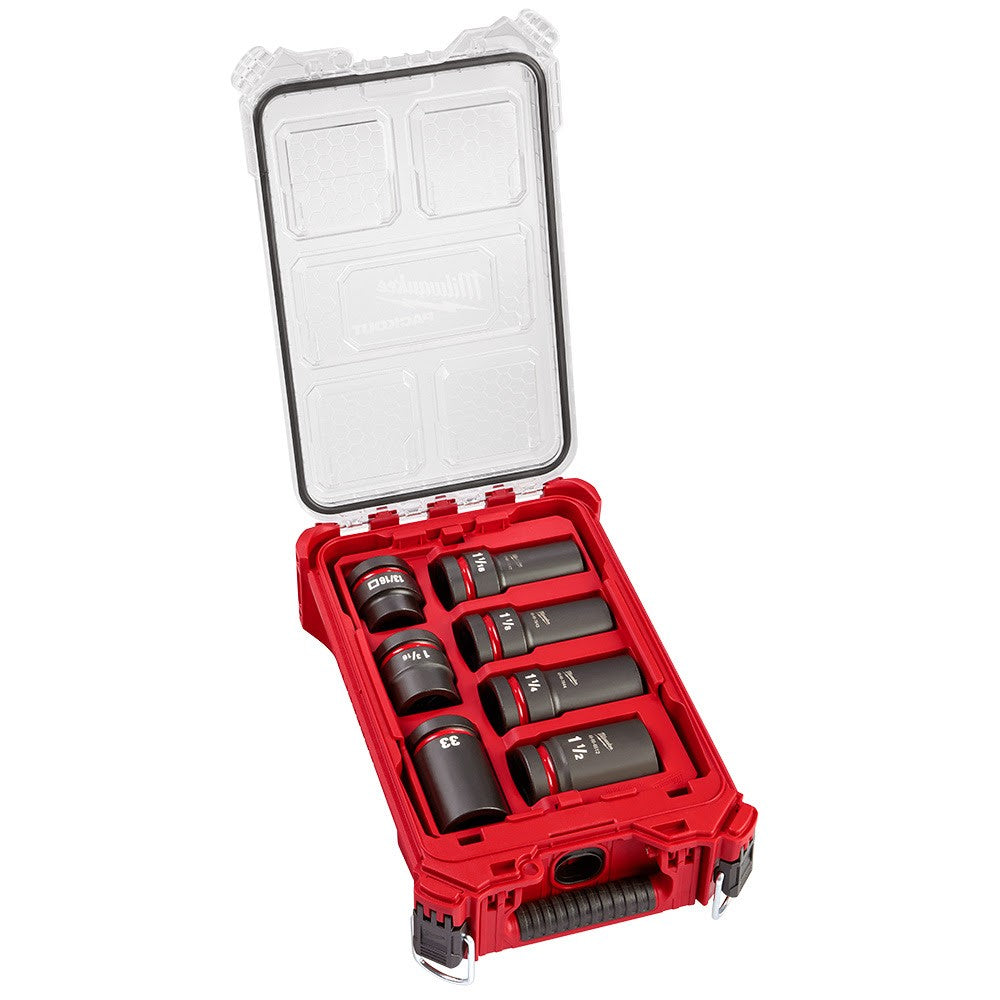 Milwaukee 49-66-7840 SHOCKWAVE Impact Duty 1”ќ Drive 7PC MM & SAE Wheel Service Socket PACKOUT Set